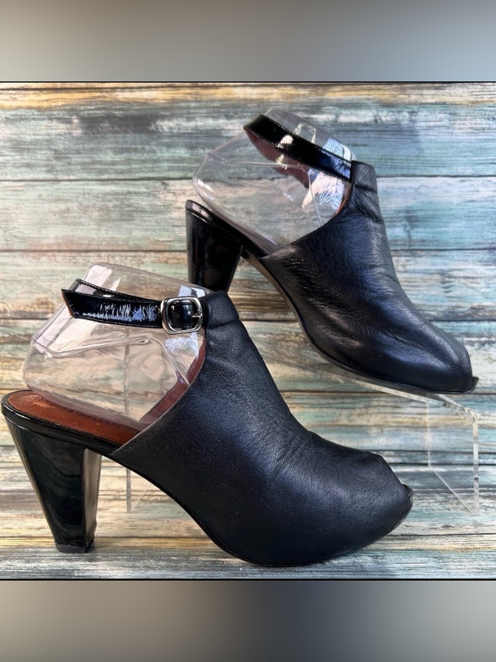 Gentle Souls Its All Glam Booties Womens 7.5 Black Leather Peep Toe Dress Heels